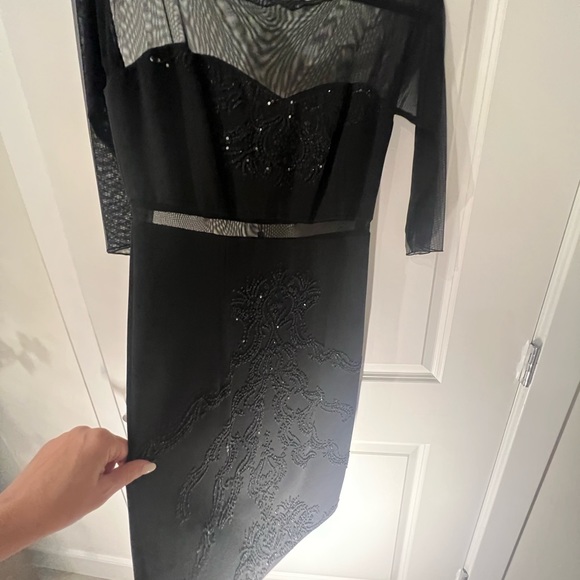 Alexia Admore Evening Dress cocktail length , mesh top and sleeve,black sparkles - Picture 2 of 7